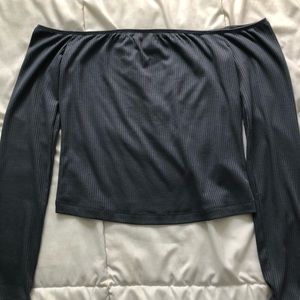 Grayish blue off the shoulder top